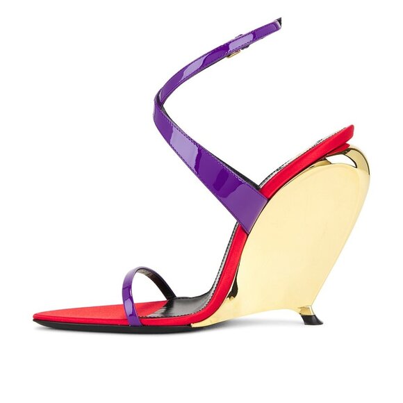 NEW Saint Laurent Gippy Wedge acinus violet Sandal purple red gold high heels - Picture 5 of 16